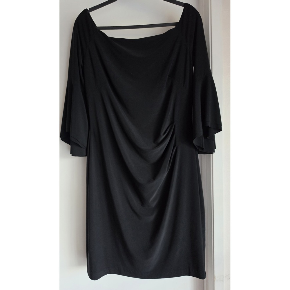 Lauren Ralph Dress Size 14 Black 3/4 Sleeve Solid Midi Classic Gown LBD